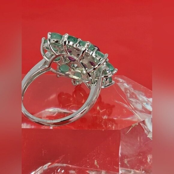 925 Sterling Silver Ring SZ 9 with Natural Ruby & Emerald Gemstone - Picture 12 of 15